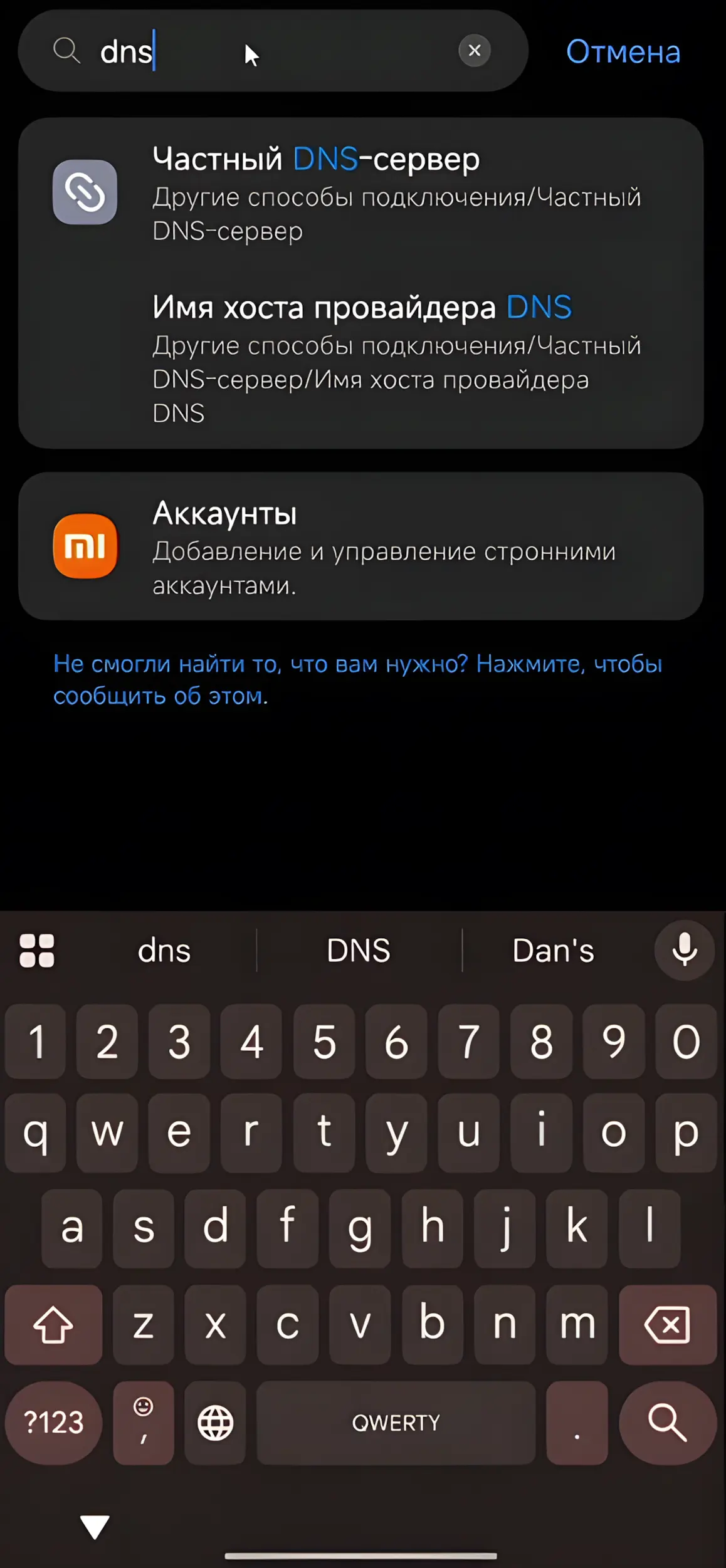 Поиск DNS в системных настройках телефона